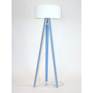 Modrá stojací lampa s bílým stínítkem a transparentním kabelem Ragaba Wanda