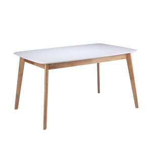 Bílý rozkládací jídelní stůl s podnožím z kaučukovníkového dřeva sømcasa Enma, délka 120 cm