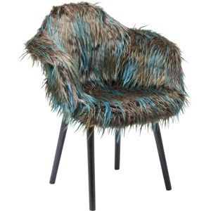 Hnědo-modrá jídelní židle s potahem z umělé kožešiny Kare Design Yeti