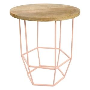 Růžový stolek se snímatelnou deskou z mangového dřeva HF Living Hexa Blush, ø 55 cm