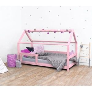 Růžová dětská postel s bočnicemi ze smrkového dřeva Benlemi Tery, 90 x 180 cm