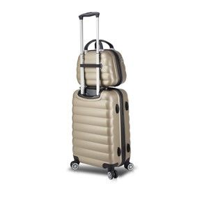 Sada zlatého cestovního kufru na kolečkách s USB portem a příručního kufříku My Valice RESSNO MU & M
