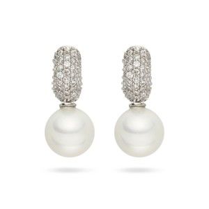 Bílé perlové náušnice se zirkony Pearls of London Niké