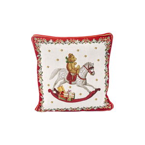 Červeno-bílý bavlněný dekorativní polštář s vánočním motivem Villeroy & Boch Toys Fantasy, 45 x 45 cm