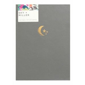Šedý poznámkový blok se sadou lepících papírků Portico Designs Moon&Stars, 60 stránek