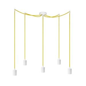 Bílé závěsné svítidlo s 5 žlutými kabely a bílými objímkami Bulb Attack Cero
