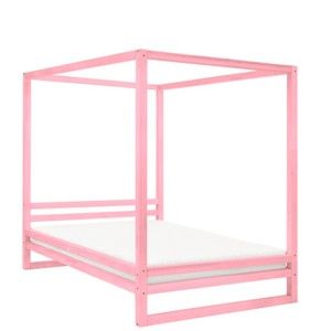 Růžová dřevěná dvoulůžková postel Benlemi Baldee, 200 x 180 cm