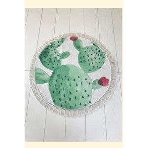 Bílo-zelená koupelnová předložka Tropica Cactus II, ⌀ 100 cm