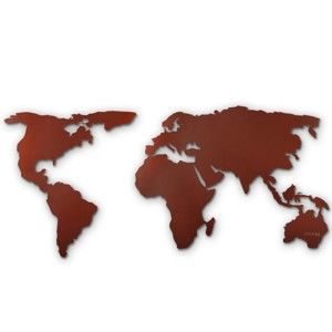 Nástěnná kovová dekorace Map Of The World Brown, 85 x 170 cm