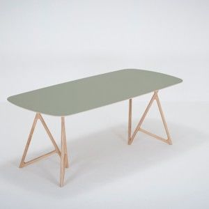 Jídelní stůl z masivního dubového dřeva se zelenou deskou Gazzda Koza, 200 x 90 cm