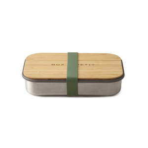 Zelený nerezový svačinový box s bambusovým víkem Black + Blum Bamboo, 900 ml