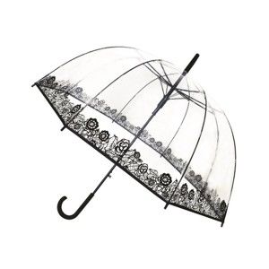 Transparentní holový deštník Birdcage Black Flowers, ⌀ 81 cm