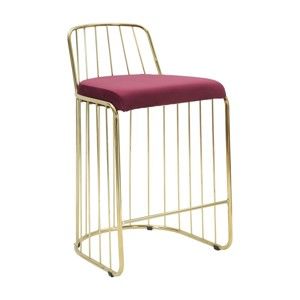 Vínově červená barová židle s konstrukcí ve zlaté barvě Mauro Ferretti Cage