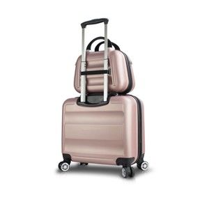 Sada růžového cestovního kufru na kolečkách s USB portem a příručního kufříku My Valice LASSO MU & Pilot