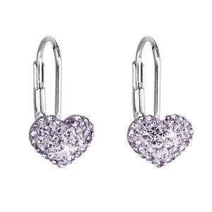 Světle fialové náušnice ze stříbra se Swarovski krystaly ve tvaru srdce Je Veux Purple Hearts