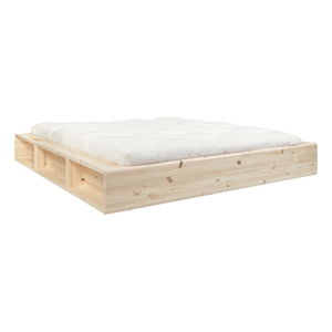 Dvoulůžková postel z masivního dřeva s úložným prostorem a futonem Comfort Karup Design, 140 x 200 cm