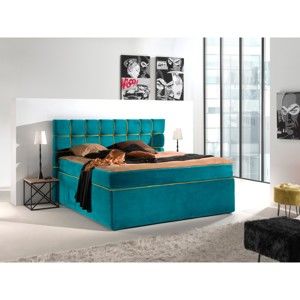 Tyrkysovožlutá dvoulůžková boxspring postel Sinkro Play Safe, 200 x 200 cm