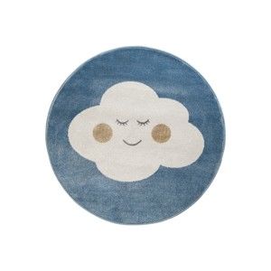 Modrý kulatý koberec s motivem mraku KICOTI Blue Cloud, ø 133 cm