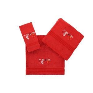 Set dvou červených ručníků a osušky Corap