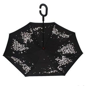 Černý deštník s růžovo-bílými detaily Cherry Blossom, ⌀ 105 cm