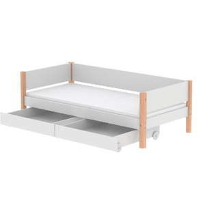 Bílá dětská postel s přírodními nohami a 2 zásuvkami Flexa White Single, 90 x 200 cm