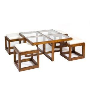 Set konferenčního stolku se 4 stoličkami ze dřeva mindi Santiago Pons Abirad