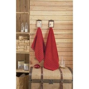 Červený ručník s ozdobným lemem Apolena, 50 x 90 cm