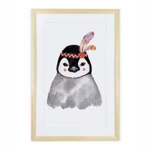 Obraz v dřevěném rámu Tanuki Pinguin, 60 x 40 cm