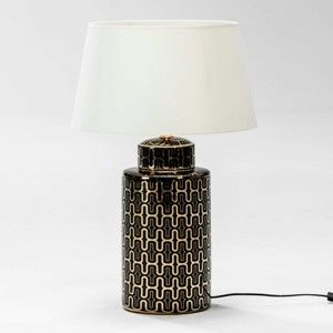 Černo-zlatá stolní lampa z keramiky bez stínítka Thai Natura Silvia