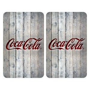 Sada 2 skleněných krytů na sporák Wenko Coca-Cola Wood, 52 x 30 cm
