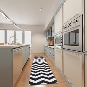 Vysoce odolný kuchyňský běhoun Webtappeti Optical Black White, 130 x 190 cm