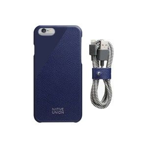 Set tmavě modrého obalu z pravé kůže a nabíjecího kabelu pro iPhone 6 a 6S Plus Native Union Clic Leather Belt