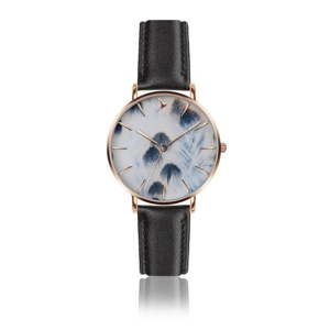 Dámské hodinky s černým páskem z pravé kůže Emily Westwood Mosaz