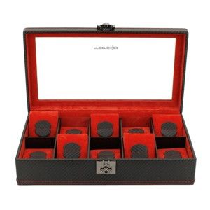 Černo-červený box na 10 hodinek Friedrich Lederwaren Carbon