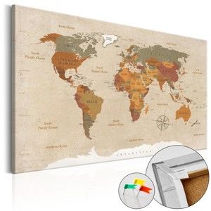 Nástěnka s mapou světa Artgeist Beige Chic, 90 x 60 cm