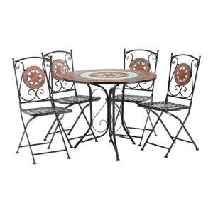 Set 4 cihlově červených zahradních židlí s mozaikou a stolku Premier Housewares Amalfi