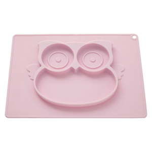 Růžový dětský silikonový talíř s motivem sovy Premier Housewares Zing Food