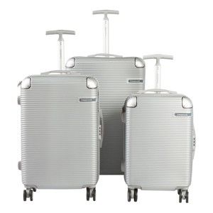 Sada 3 cestovních kufrů na kolečkách ve stříbrné barvě Travel World