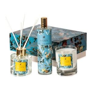 Set aroma difuzéru, vonného interiérového spreje a svíčky s vůní frézie a pižma Bahoma London Oasis Leighton