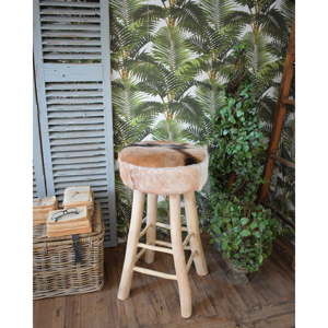 Barová stolička z teakového dřeva a kozí kůže Orchidea Milano Aspen, výška 73 cm
