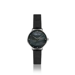 Dámské hodinky s černým páskem z pravé kůže a 4 diamanty Walter Bach Perfect