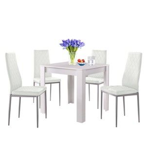 Set bílého jídelní stolu a 4 bílých jídelních židlí Støraa Lori and Barak, 80 x 80 cm