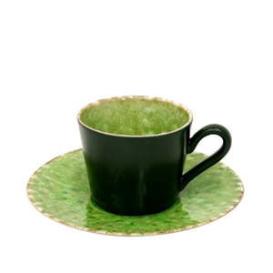 Černo-zelený kameninový hrnek na čaj s podšálkem Costa Nova Riviera, 0,18 l