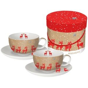 Sada 2 hrnků na cappuccino z kostního porcelánu s vánočním motivem v dárkovém balení PPD Make a Wish, 200 ml