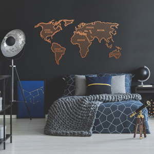 Kovová nástěnná dekorace v měděné barvě World Map In The Stripes, 150 x 80 cm