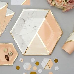Sada 8 papírových talířů Neviti Gold Colour Block Marble