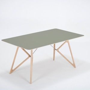 Jídelní stůl z masivního dubového dřeva se zelenou deskou Gazzda Tink, 160 x 90 cm