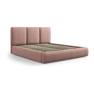 Světle růžová čalouněná dvoulůžková postel s úložným prostorem s roštem 200x200 cm Brody – Mazzini Beds