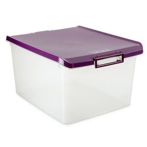 Průhledný úložný box s fialovým víkem Ta-Tay Storage Box, 35 l