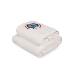 Set bílého ručníku a bílé osušky s barevným detailem Yacht Club